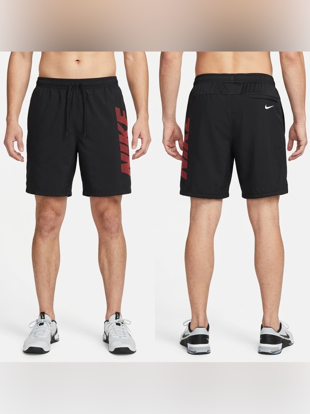 Nike Black Athletic Shorts with Red Side Logo